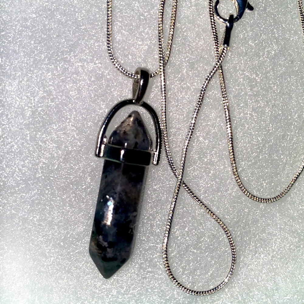 Boho Handmade Grey Jasper Sterling Silver 24” Necklace